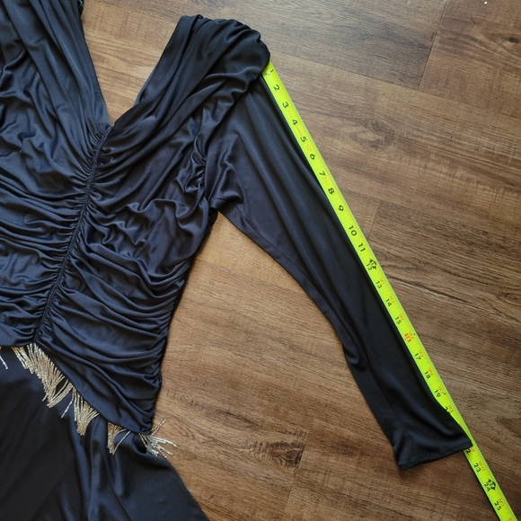 Vintage 70s Claralura Original Black Beaded Fringe Flapper Style Evening Dress - Picture 12 of 14